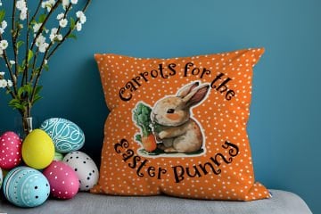 Happy Easter / Paskalya Koleksiyonu - Vintage Sevgili Paskalya Tavşanları 2'li Kırlent Paneli Dikilmemiş Kumaş