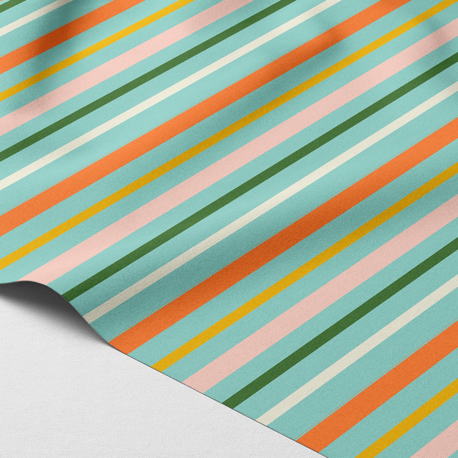 Retro Pastel Çizgili Kumaş | Dijital Baskılı Leke Tutmaz Dekoratif Kumaş 143 cm