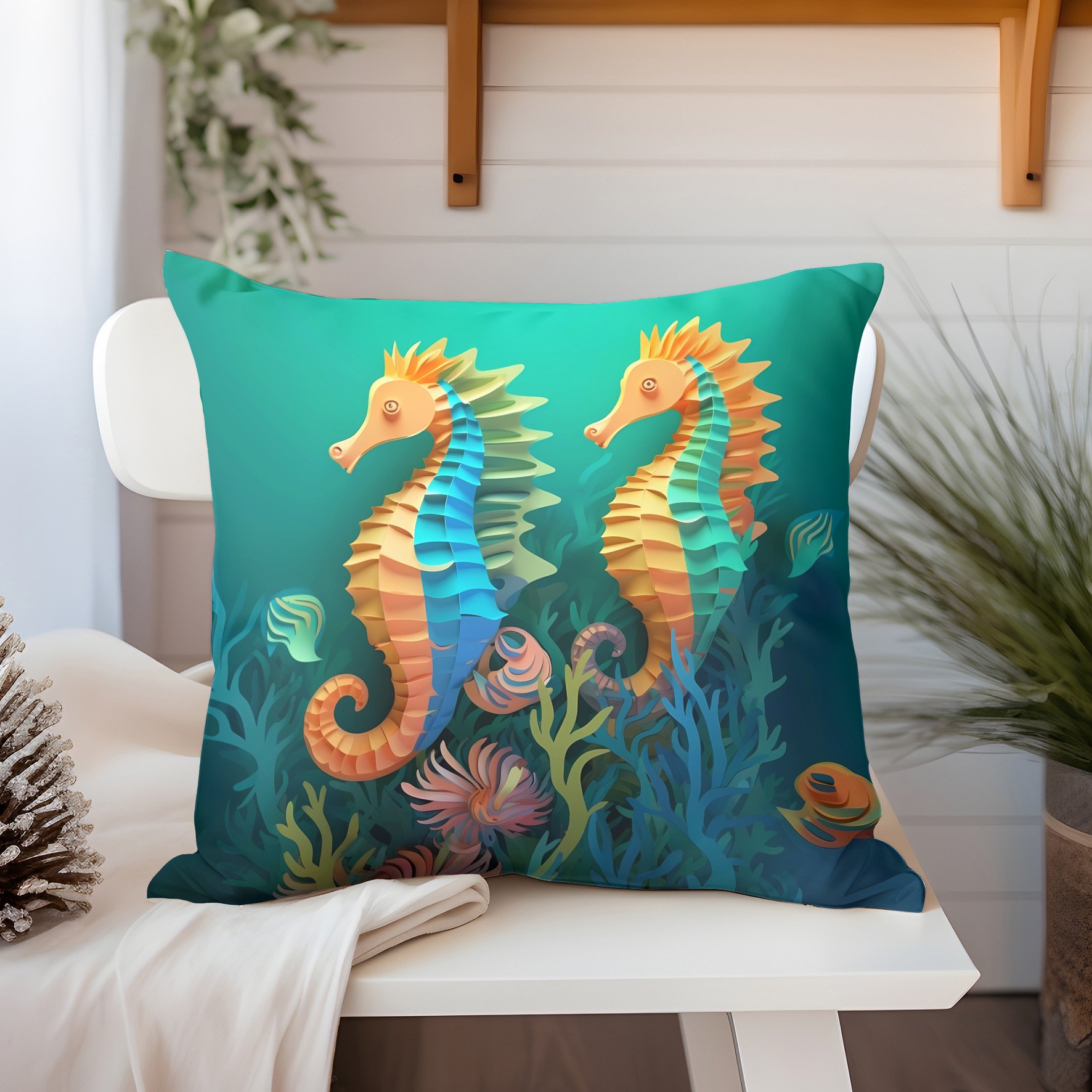 3D Deniz Temalı Kırlent Paneli Dikilmemiş Kumaş