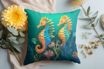 3D Deniz Temalı Kırlent Paneli Dikilmemiş Kumaş