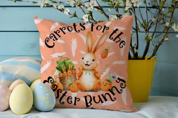 Happy Easter / Paskalya Koleksiyonu - Vintage Sevgili Paskalya Tavşanları 2'li Kırlent Paneli Dikilmemiş Kumaş