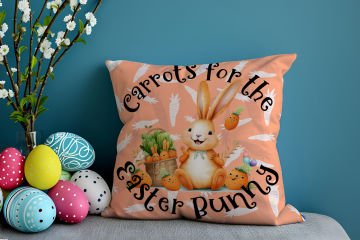 Happy Easter / Paskalya Koleksiyonu - Vintage Sevgili Paskalya Tavşanları 2'li Kırlent Paneli Dikilmemiş Kumaş