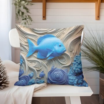 3D Deniz Temalı Kırlent Paneli Dikilmemiş Kumaş