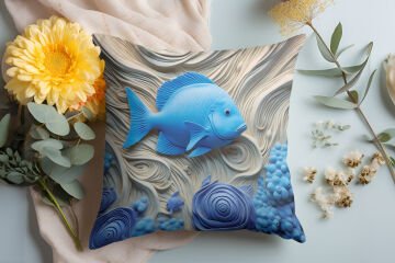 3D Deniz Temalı Kırlent Paneli Dikilmemiş Kumaş