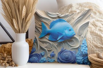 3D Deniz Temalı Kırlent Paneli Dikilmemiş Kumaş
