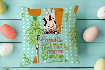 Happy Easter / Paskalya Koleksiyonu - Vintage Sevgili Paskalya Tavşanları 2'li Kırlent Paneli Dikilmemiş Kumaş
