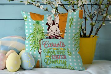 Happy Easter / Paskalya Koleksiyonu - Vintage Sevgili Paskalya Tavşanları 2'li Kırlent Paneli Dikilmemiş Kumaş