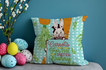 Happy Easter / Paskalya Koleksiyonu - Vintage Sevgili Paskalya Tavşanları 2'li Kırlent Paneli Dikilmemiş Kumaş