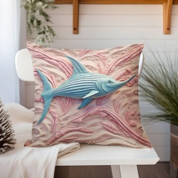 3D Deniz Temalı Kırlent Paneli Dikilmemiş Kumaş