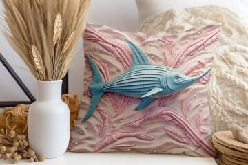 3D Deniz Temalı Kırlent Paneli Dikilmemiş Kumaş