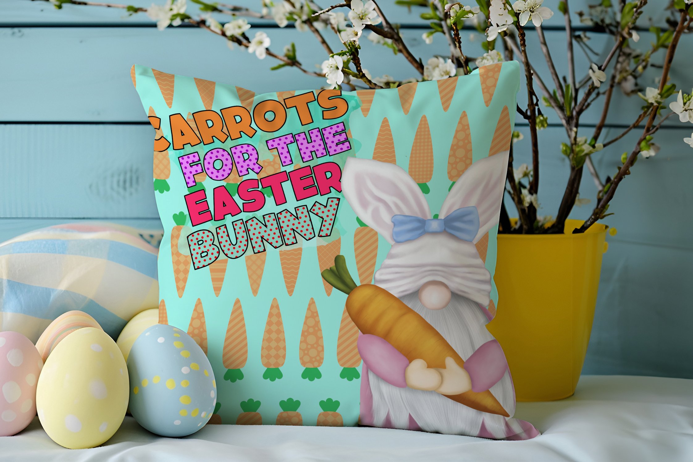 Happy Easter / Paskalya Koleksiyonu - Vintage Sevgili Paskalya Tavşanları 2'li Kırlent Paneli Dikilmemiş Kumaş