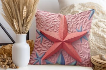 3D Deniz Temalı Kırlent Paneli Dikilmemiş Kumaş