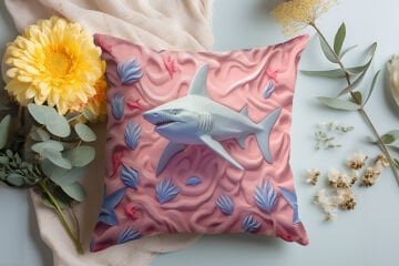 3D Deniz Temalı Kırlent Paneli Dikilmemiş Kumaş