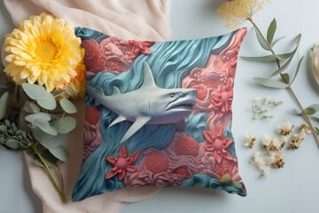 3D Deniz Temalı Kırlent Paneli Dikilmemiş Kumaş