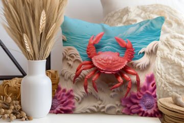 3D Deniz Temalı Kırlent Paneli Dikilmemiş Kumaş