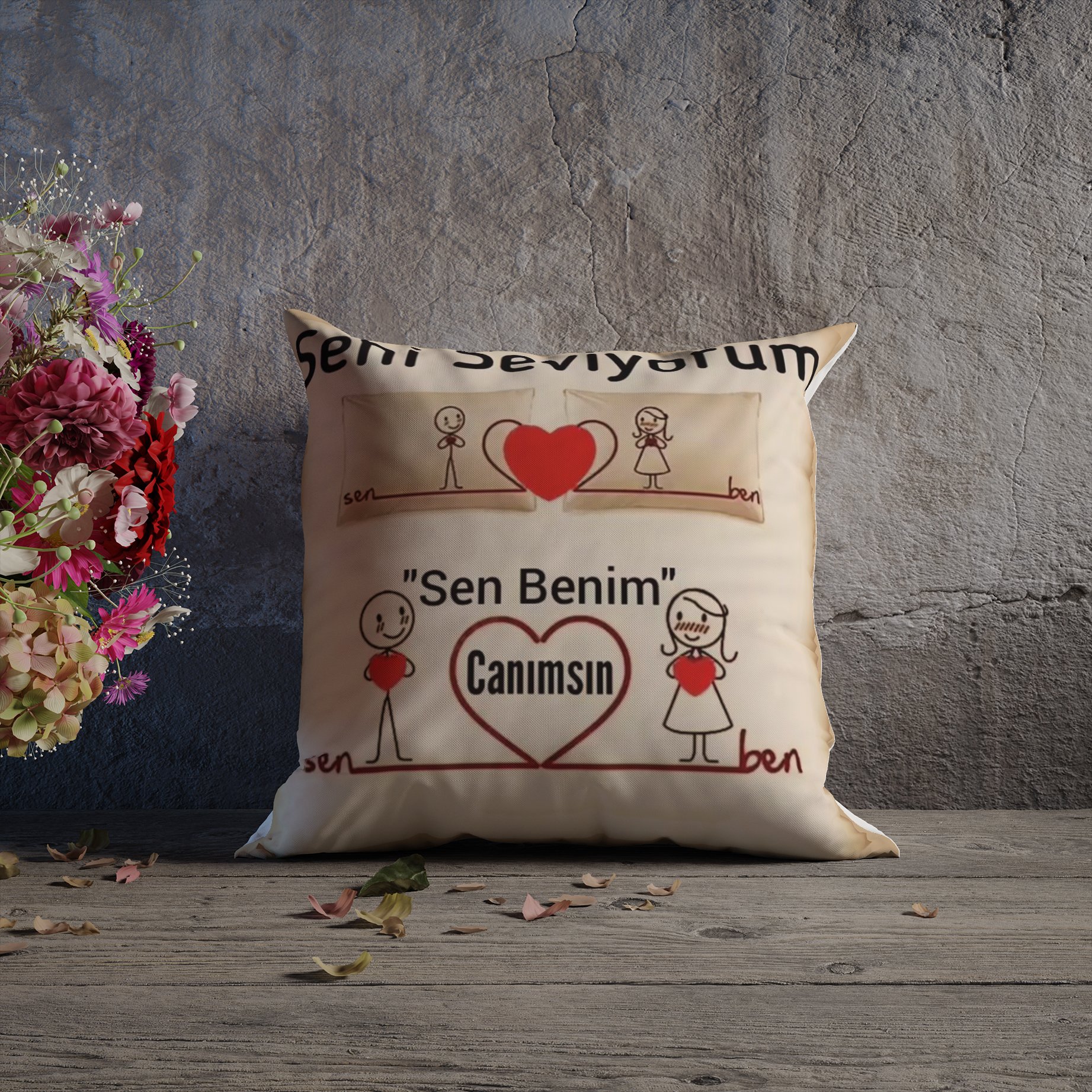 Sevgililer Günü Koleksiyonu - 2'li Kırlent Paneli Dikilmemiş Kumaş