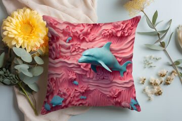 3D Deniz Temalı Kırlent Paneli Dikilmemiş Kumaş