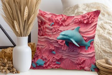 3D Deniz Temalı Kırlent Paneli Dikilmemiş Kumaş