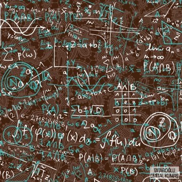 Kahverengi Dantelli Zemin Üzerine Matematik Formülleri Desenli Kumaş