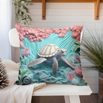 3D Deniz Temalı Kırlent Paneli Dikilmemiş Kumaş