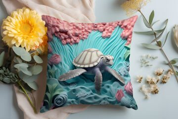 3D Deniz Temalı Kırlent Paneli Dikilmemiş Kumaş