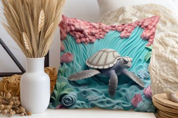 3D Deniz Temalı Kırlent Paneli Dikilmemiş Kumaş