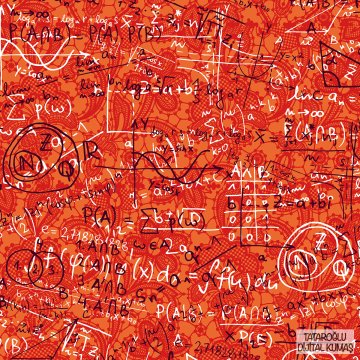 Turuncu Dantelli Zemin Üzerine Matematik Formülleri Desenli Kumaş