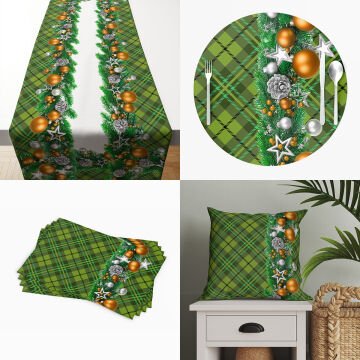 Christmas Collection - Green Side Plaid Christmas Ball, Starry, Coniferous