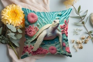 3D Deniz Temalı Kırlent Paneli Dikilmemiş Kumaş