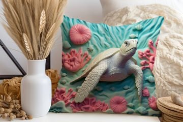 3D Deniz Temalı Kırlent Paneli Dikilmemiş Kumaş