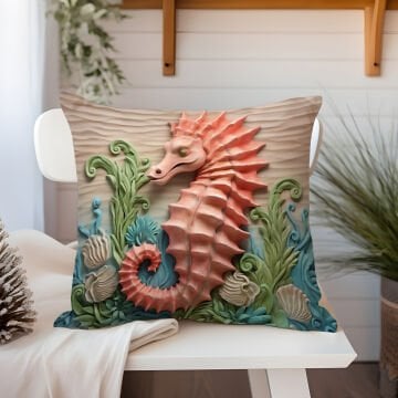 3D Deniz Temalı Kırlent Paneli Dikilmemiş Kumaş