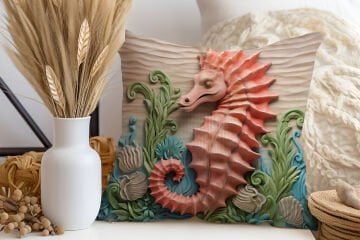 3D Deniz Temalı Kırlent Paneli Dikilmemiş Kumaş