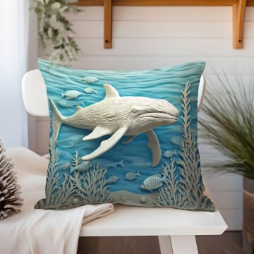 3D Deniz Temalı Kırlent Paneli Dikilmemiş Kumaş