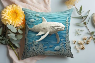 3D Deniz Temalı Kırlent Paneli Dikilmemiş Kumaş