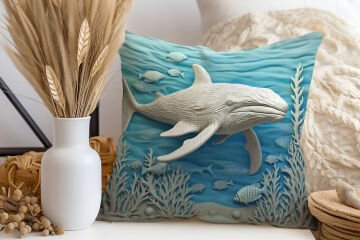 3D Deniz Temalı Kırlent Paneli Dikilmemiş Kumaş