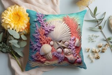 3D Deniz Temalı Kırlent Paneli Dikilmemiş Kumaş