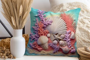 3D Deniz Temalı Kırlent Paneli Dikilmemiş Kumaş