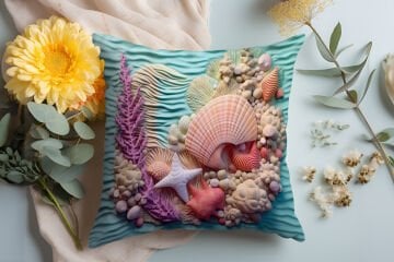 3D Deniz Temalı Kırlent Paneli Dikilmemiş Kumaş