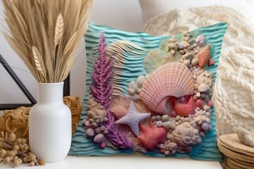 3D Deniz Temalı Kırlent Paneli Dikilmemiş Kumaş