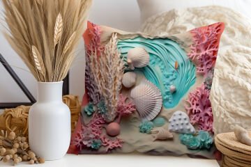 3D Deniz Temalı Kırlent Paneli Dikilmemiş Kumaş