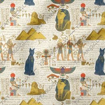 Antik Mısır Tanrıçaları ve Firavun Desenli Kumaş