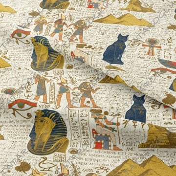 Antik Mısır Tanrıçaları ve Firavun Desenli Kumaş