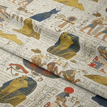 Antik Mısır Tanrıçaları ve Firavun Desenli Kumaş