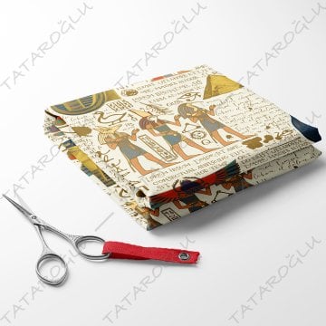 Antik Mısır Tanrıçaları ve Firavun Desenli Kumaş