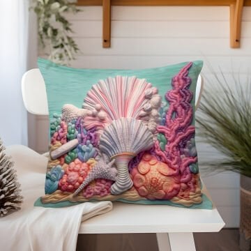 3D Deniz Temalı Kırlent Paneli Dikilmemiş Kumaş