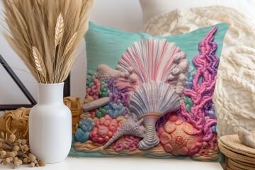 3D Deniz Temalı Kırlent Paneli Dikilmemiş Kumaş