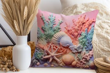 3D Deniz Temalı Kırlent Paneli Dikilmemiş Kumaş
