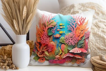 3D Deniz Temalı Kırlent Paneli Dikilmemiş Kumaş