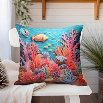3D Deniz Temalı Kırlent Paneli Dikilmemiş Kumaş