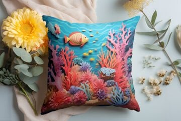 3D Deniz Temalı Kırlent Paneli Dikilmemiş Kumaş